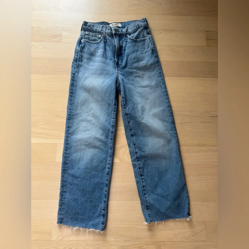 Madewell Perfect Vintage Wide Leg Jeans High Rise Raw Hem Size 25 - Picture 3 of 11